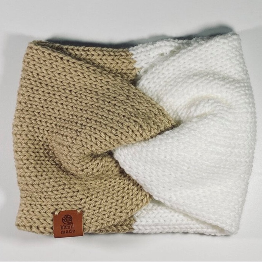 Handmade white and tan twist headband